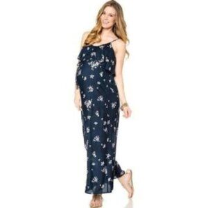 Oh baby Motherhood Womens Maternity Blue Floral Sleeveless Maxi Dress Sz S New